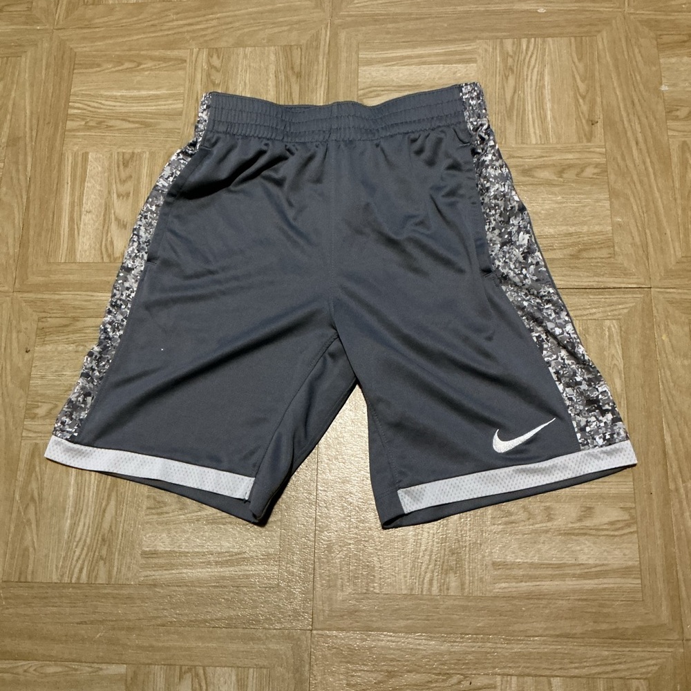 Nike Gray Athletic Shorts with Black/White Camo Panels